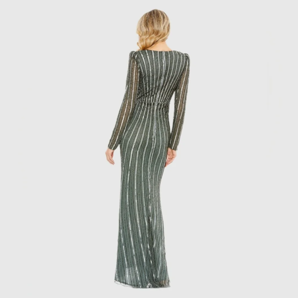 Mac DuggalEmbellished Puff Sleeve Side Knot Gown - Picture 3 of 9